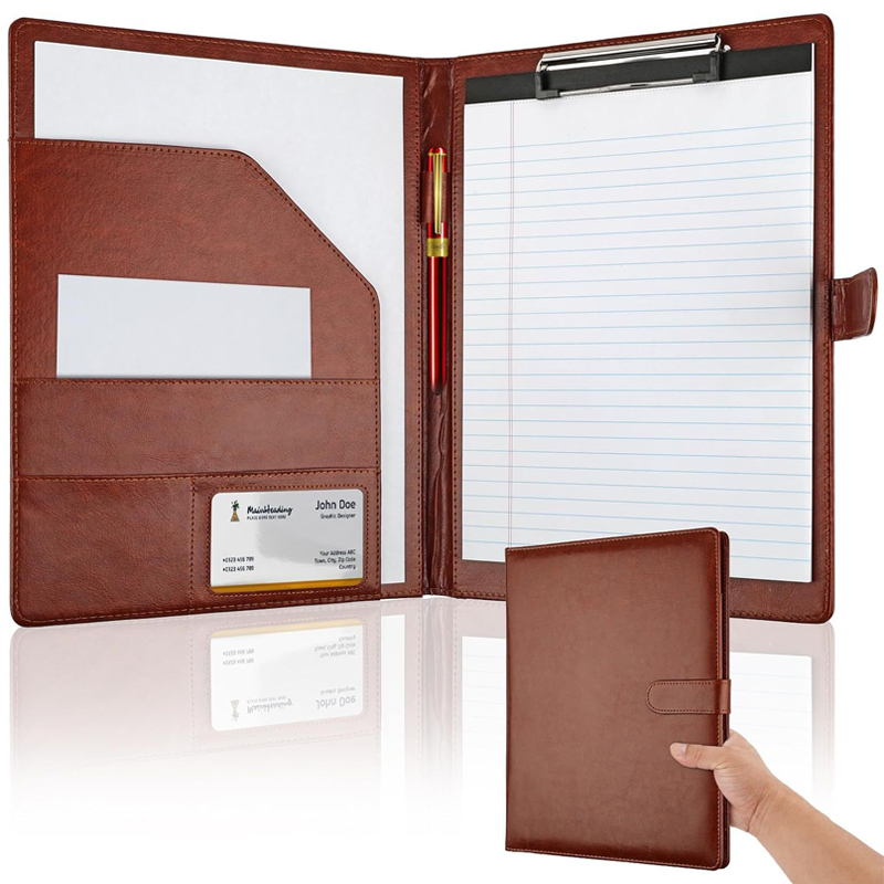 Leather Work Folder - Multifunctional A4 Leather Conference Folder, Built-in