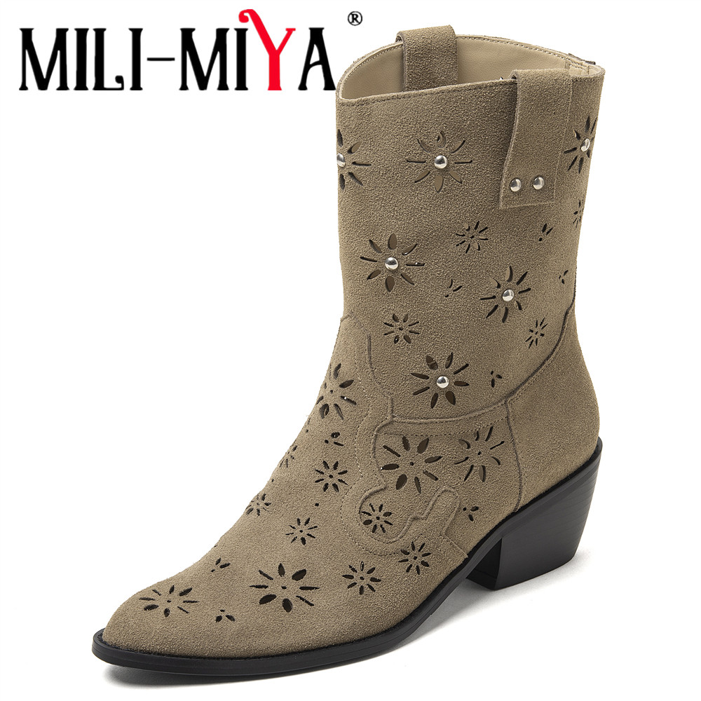 Leather Work Western - MILI-MIYA 2026 Women Western Cowboy Ankle