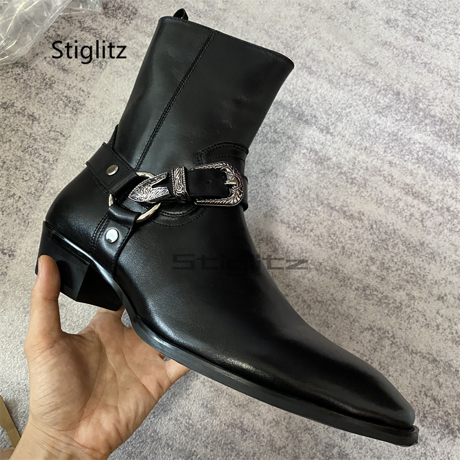 Men's Belt Buckle Ankle Boots  - Leather Work Western recension och pris