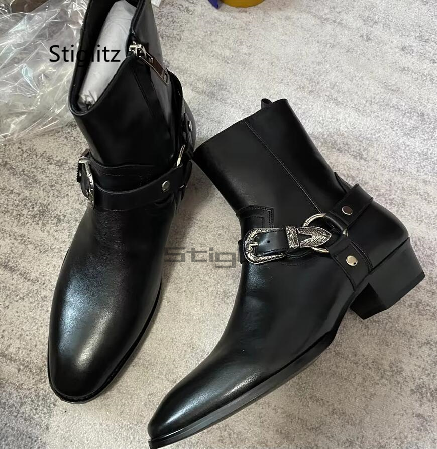 Men's Belt Buckle Ankle Boots  - Leather Work Western recension och pris