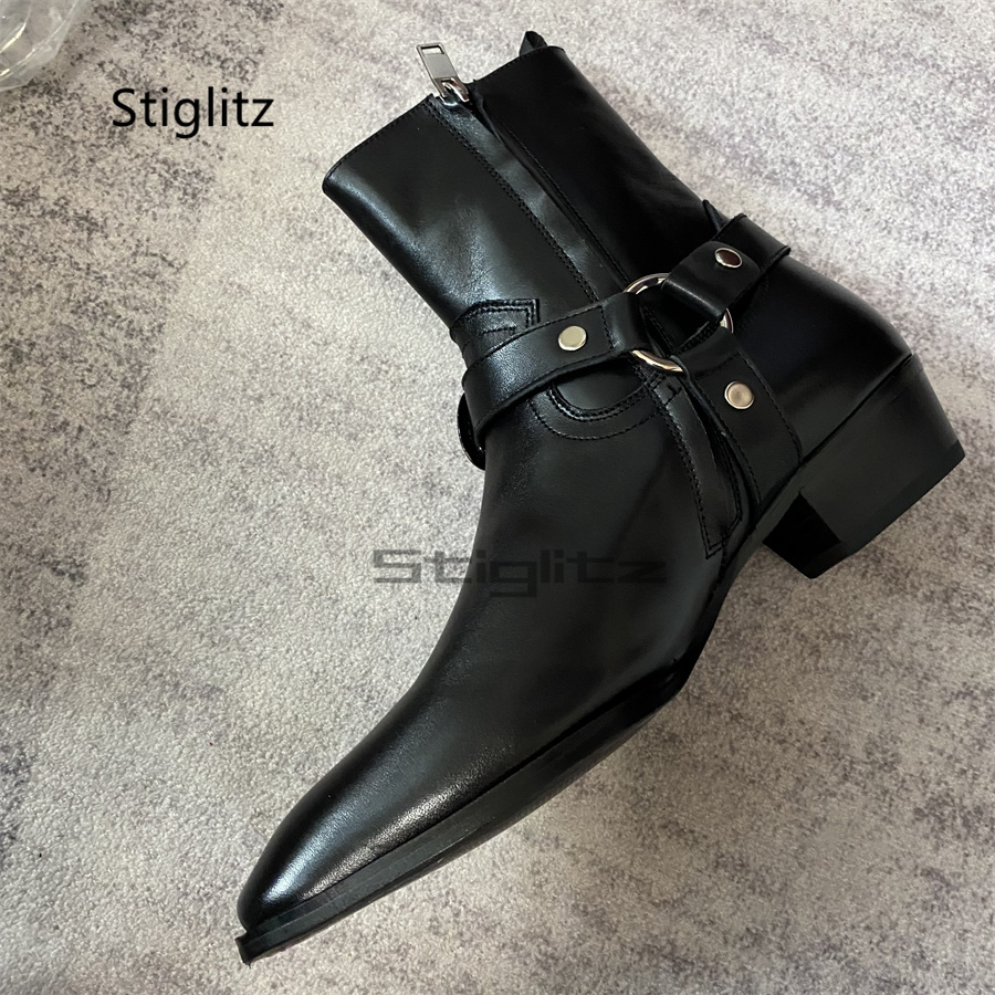 Men's Belt Buckle Ankle Boots  - Leather Work Western recension och pris