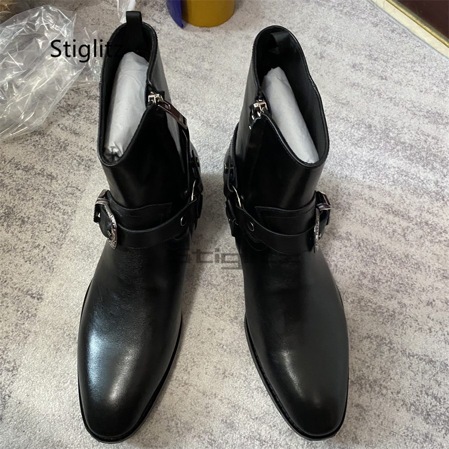 Men's Belt Buckle Ankle Boots  - Leather Work Western recension och pris