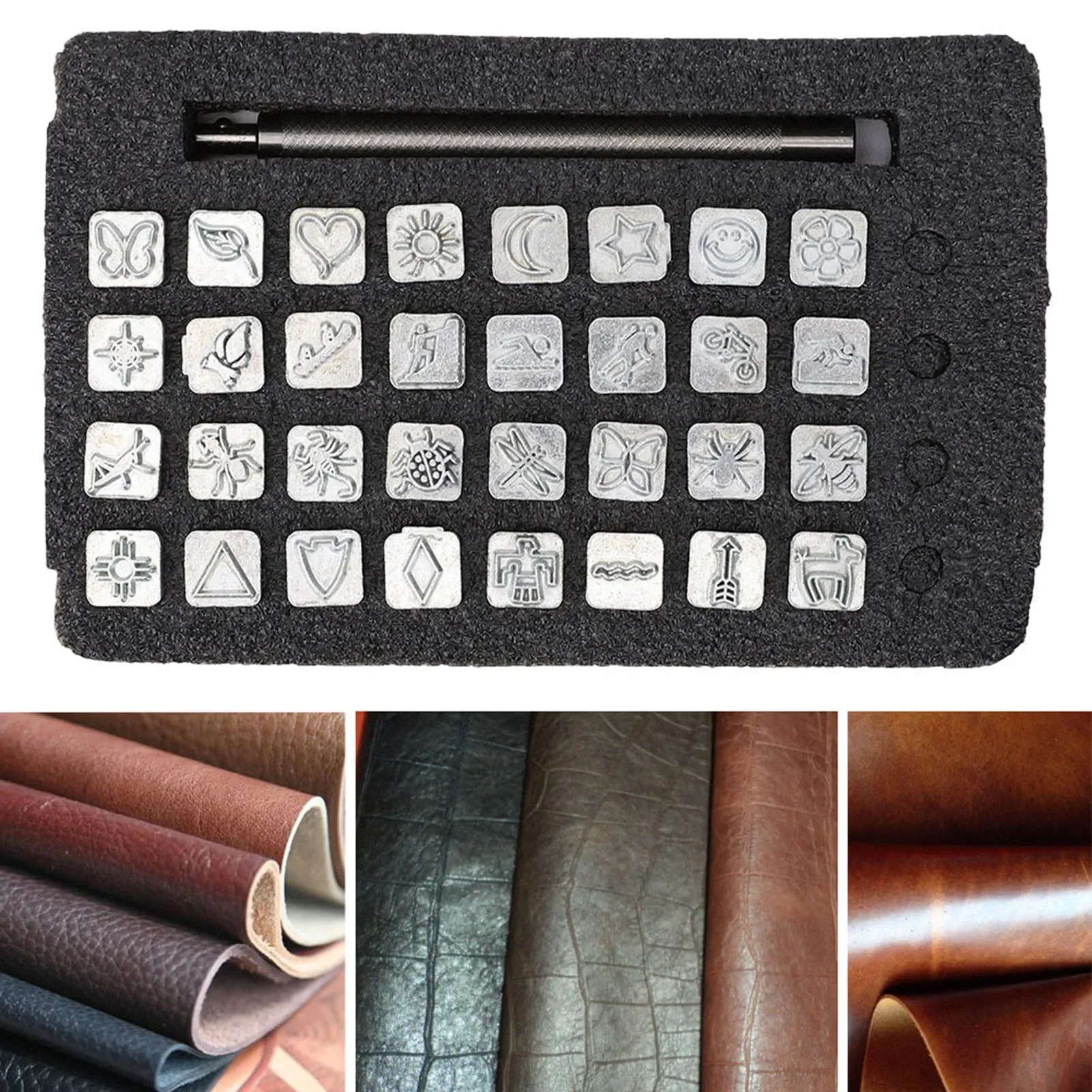 32PCS Cartoon Animal Plant Lea - Leather Stamp Set recension och pris