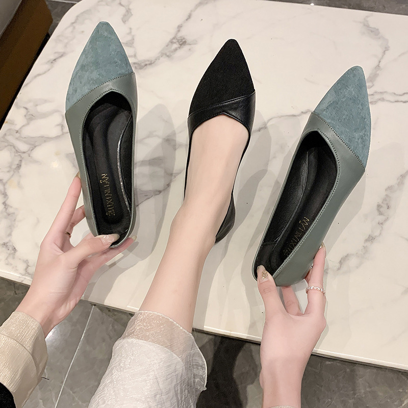 Flat black leather shoes for w - Leather Work Heels recension och pris