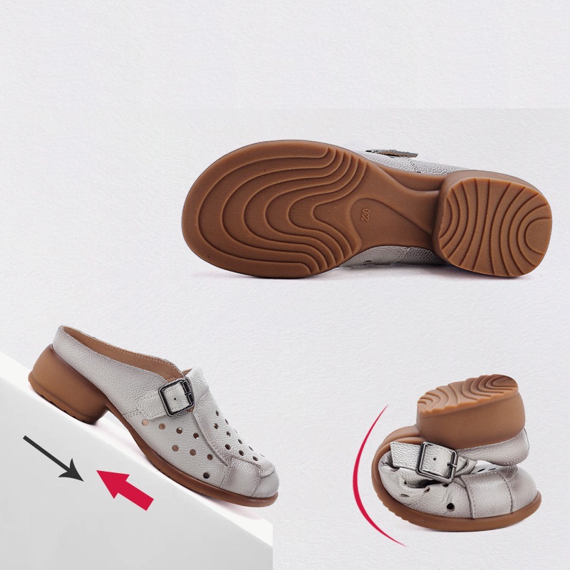 New Cow Leather Low Heel Sanda - Leather Work Heels recension och pris