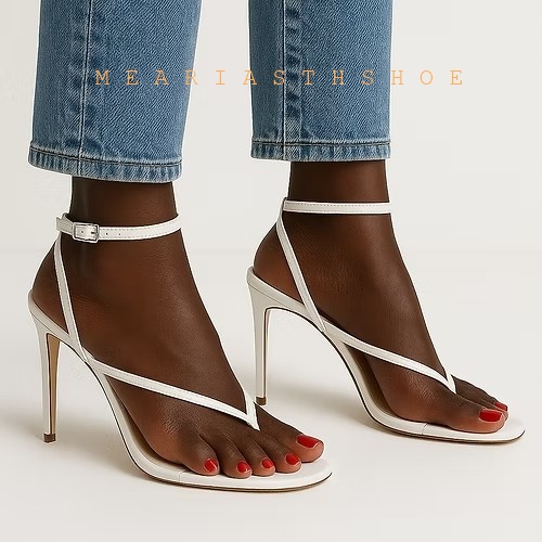 Beige Black Cross Straps Flip- - Leather Work Heels recension och pris
