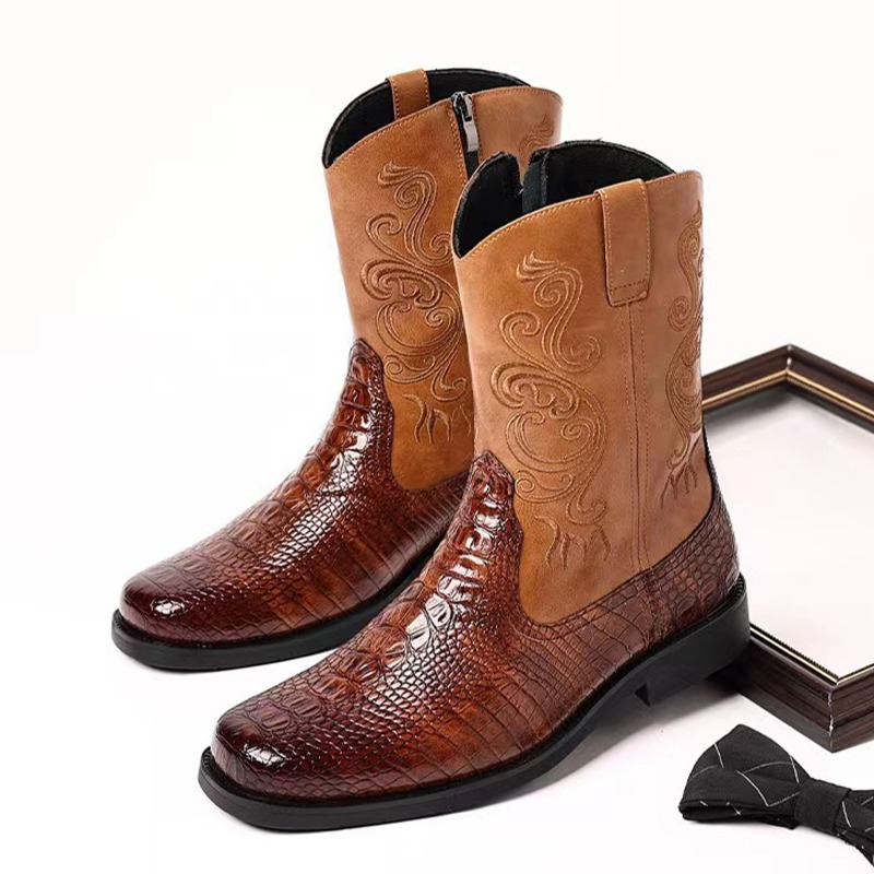 Embroidery Men's Boots Retro C - Leather Work Western recension och pris