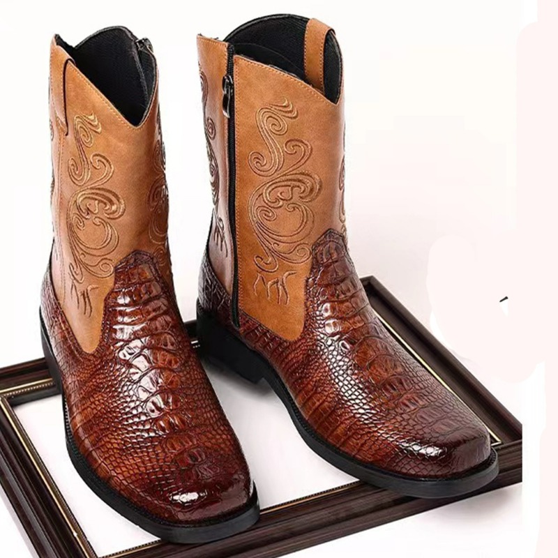 Embroidery Men's Boots Retro C - Leather Work Western recension och pris