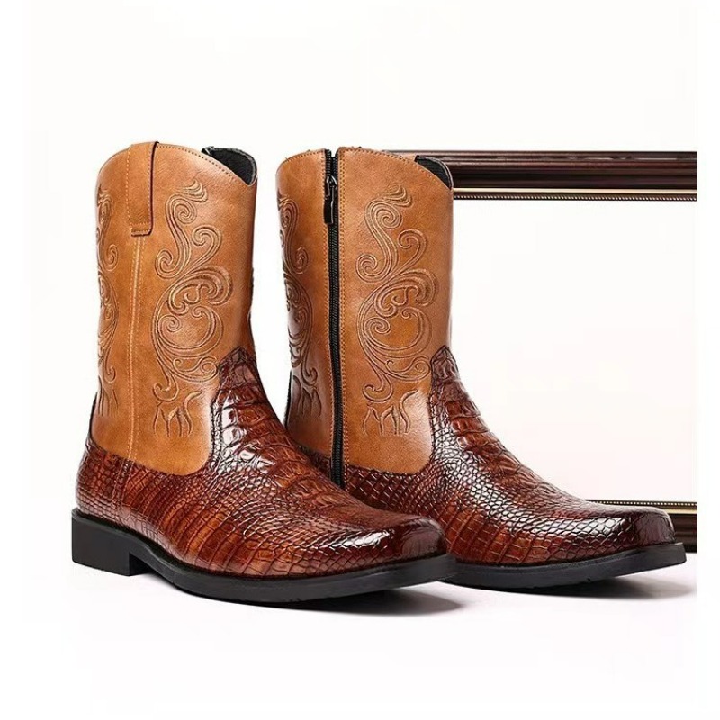 Embroidery Men's Boots Retro C - Leather Work Western recension och pris