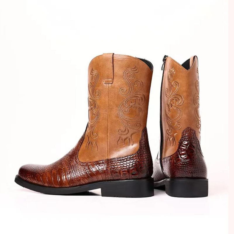 Embroidery Men's Boots Retro C - Leather Work Western recension och pris
